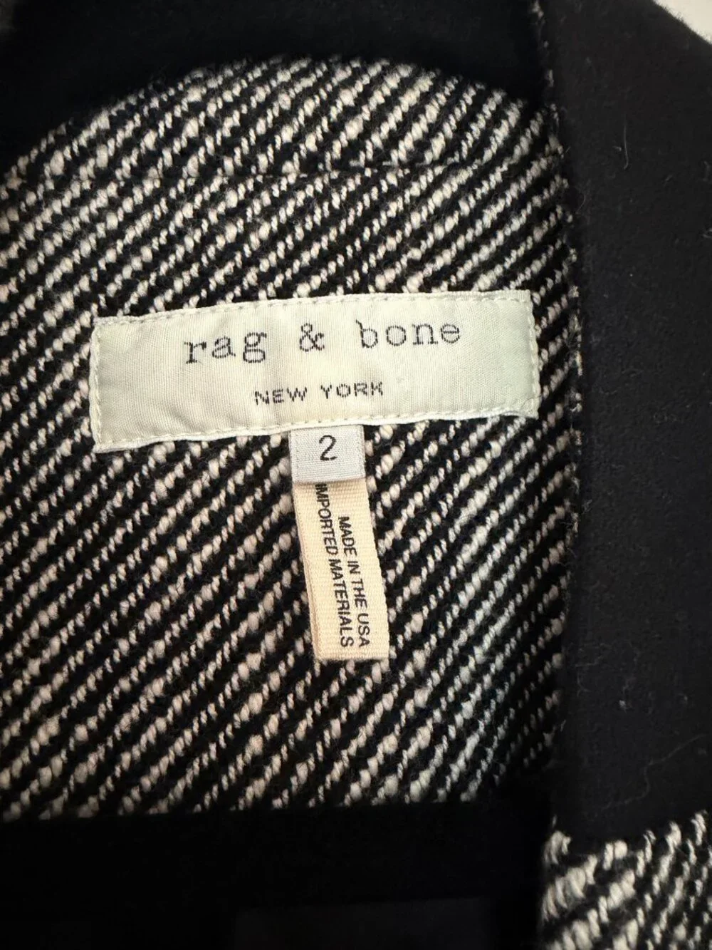 Rag & Bone Open Front Coat Wool Blend Minimalist Quiet Luxury Black White - 2